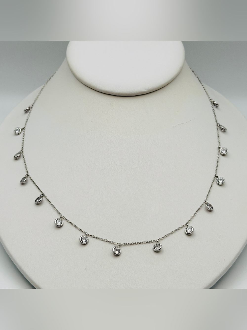 Delicate Sterling Silver Drop Crystal 18” Necklace - Women's Dainty Jewelry